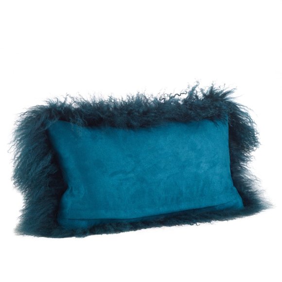 Teal Color 100% Mongolian Lamb Fur Pillows (2 pcs) - Picture 2 of 4